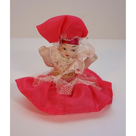 Other - Vintage Porcelain Doll Pink Dress Lace Hat Baker Chef Figurine Collectible